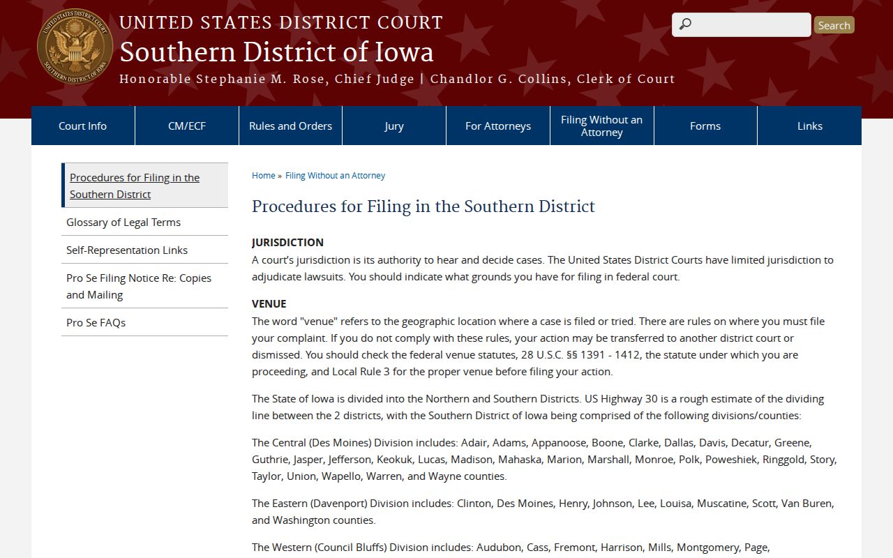 Southern District of Iowa venue for Keokuk County criminal court cases