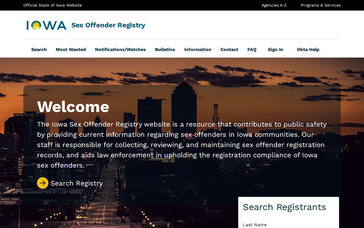 Keokuk County sex offender registry landing page