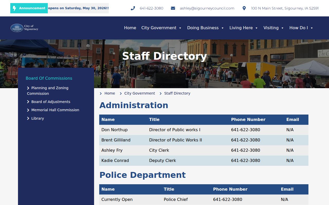Sigourney criminal history city staff contact directory